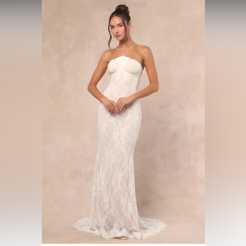 Lulu's Elegant White Lace Midi Dress